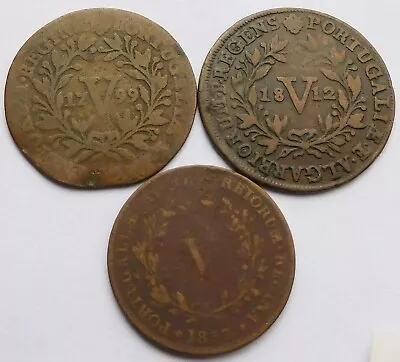 $9.99 • Buy 1799, 1812, 1853 Portugal 5 Reis Coins, Three Portuguese Coins