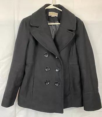 Michael Kors Men Winter Wool Peacoat Double Breasted Large Black Coat Jacket • $65