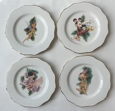 4 Disney Direct Vintage Christmas Holiday Plates Tinkerbell Mickey Dumbo Dopey • $35