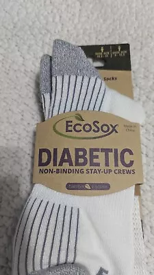 Ecosox White Diabetic Crew Bamboo Viscose Socks USA Non Binding Top Size Large • $12