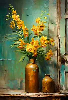 Yellow Flowers Jug Oil Painting Wall Art Oil Painting Print 30 X20  • £26.60