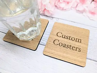 Custom Oak Veneer Square Coasters - Eco-Friendly Personalised Drink Coasters • £4.39