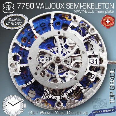 $980 • Buy Movement Eta Valjoux 7750, Automatic Chronograph, Semi Skeleton, Navy-blue Mp