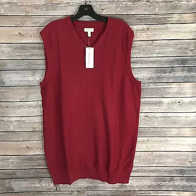 Sonoma Sweater Vest Size Large Tall V Neck Solid Red Holiday Christmas NEW • $14.99