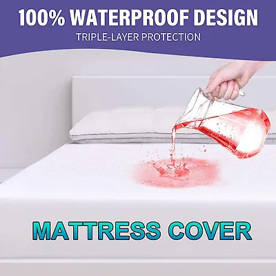 Waterproof Mattress Protector Topper Cover Fully Fitted Single Double King Queen • $14.24