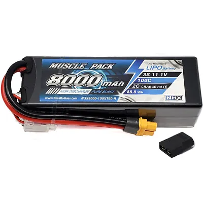 NHX Muscle Pack 3S 11.1V 8000mAh 100C Hard Case Lipo Battery W/ Traxxas Adapter • $69.95