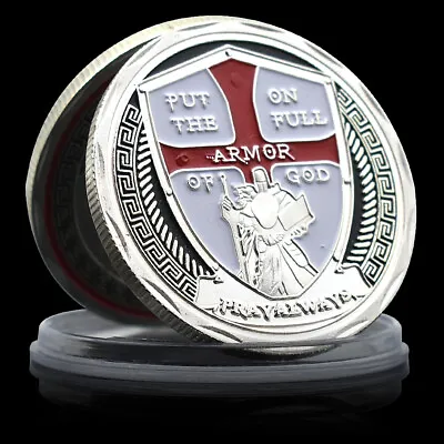 Temple Crusader Challenge Coin Put On The Armor Of God Silver Coin Pray Always • $8.46