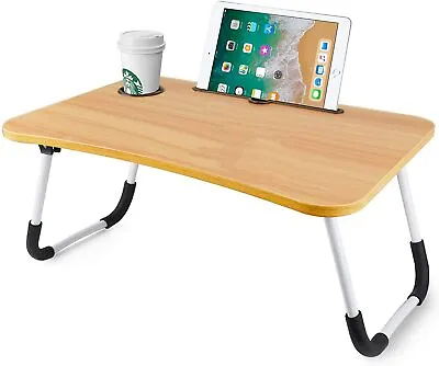 Folding Laptop Bed Tray Table Portable Lap Desk Notebook Breakfast Cup Slot UK • £19.99