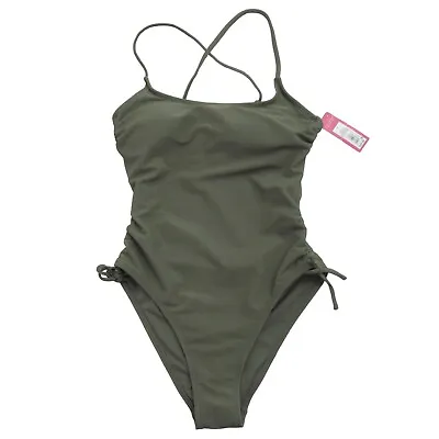 Xhilaration Womens Size L Monokini Racerback Ribbed Tie Sides Green AFS49 • $7.19