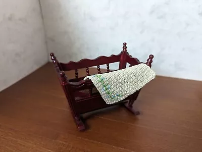 Dolls House Miniatures Handmade Crotchet Nursery Baby Blanket With Flowers 1.12 • $6.20