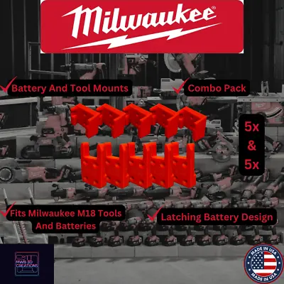 10 Piece Combo Pack Milwaukee M18 Battery & Tool Holder / Mount / Hanger • $16.99