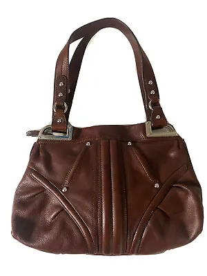 B Makowsky Shoulder Bag Handbag Purse Brown Leather Satchel Zip Silver Hardware • $69.30