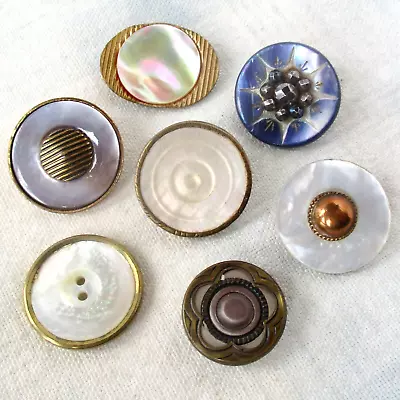 Assortment Of 7 Buttons MOP Set In Brass Or MOP W Brass Or Steel Embellishments • $1.99