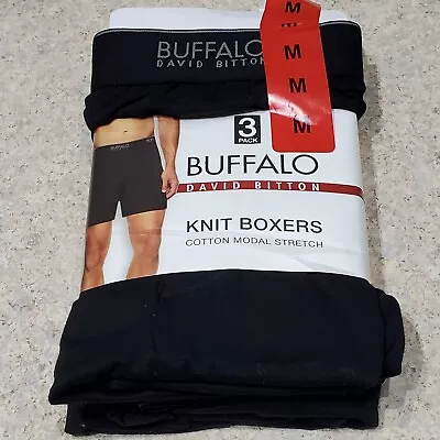 3 Pack Mens Medium Black Buffalo David Bitton Knit Boxers Cotton Modal Stretch • $24.95