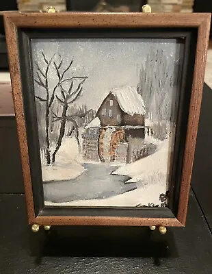$10 • Buy Original Vintage Hand Painted Winter Landscape On Canvas Board