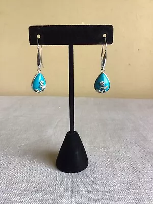 Vtg Womens .925 Sterling Silver Genuine Polished Turquoise Teardrop Earrings • $24.49