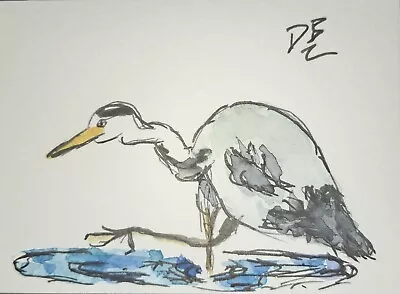 ACEO Original Bird Painting Of The Stalking Heron • £1.70