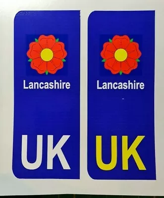 2x UK Lancashire Rose Number Plate Stickers European Road Trip Car Vinyl No Euro • £2.49