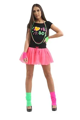 New Ladies I Love The 80's Dress 1980's Hen Festival Fancy Dress Costume Outfit • £14.99