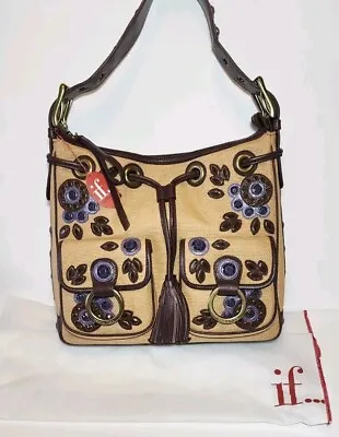 Isabella Fiore Set In Stone Steph Hobo Embellished 3d Applique Shoulder Bag $395 • $588.44