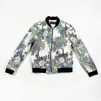 Zara Basic Outerwear Department Textured Floral Print Full Zip Bomber Jacket S • $17.50