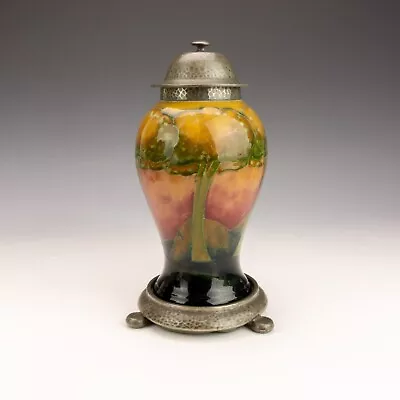 Antique Moorcroft Pottery - Eventide Vase - With Liberty Tudric Pewter Mounts • £58