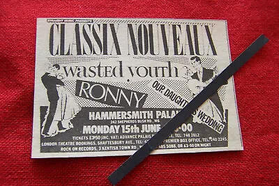 Classix Nouveaux Wasted Youth 1981 Vintage Gig Advert Hammersmith Palais London • £5.99