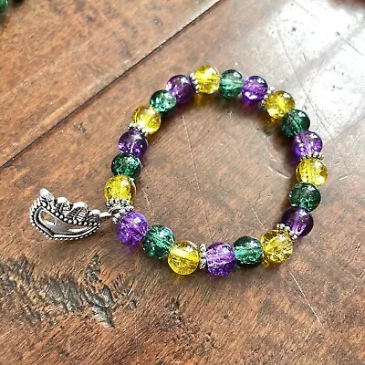 Mardi Gras Bead Bracelet New Orleans Mask Purple Green Gold NOLA New • $4.95