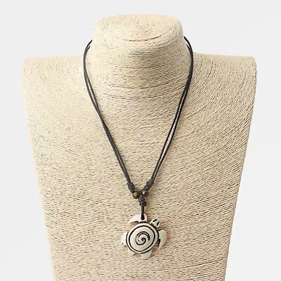 Wholesale 12Pcs Brown/White Faux Yak Bone Hawaiian Swirl Turtle Pendant Necklace • $11.99