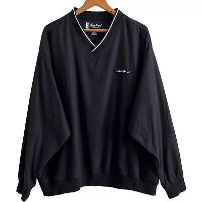 Eddie Bauer Black Ebtek Golf Pullover Jacket Mens XL Windbreaker V Neck   • $29.97