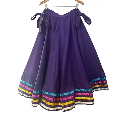 Purple Handmade Mexican Circle Skirt Ribbon Bottom Folkloric Jalisco Dance Sz L • $35