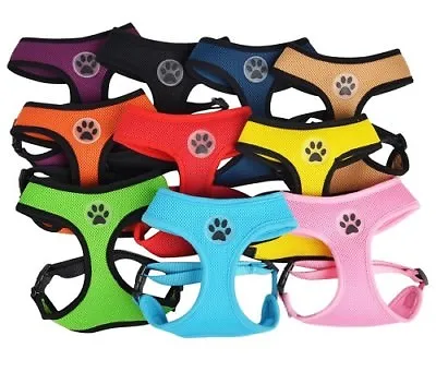 Dog Mesh Harness No Pull Adjustable Soft Breathable Mesh Paw Design  XS S M L • $9.98