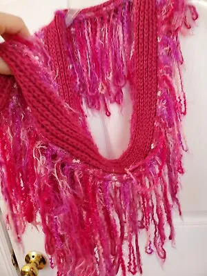 NEW Nordstrom Scarf Pink Shimmer Glitter Knit Fringe Fuschia W/o Tag Boa Wrap • $45