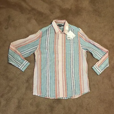 Men’s Medium ISLAND COMPANY TRAVEL APPAREL  Classic Striped Linen Shirt. NWT • $19.99