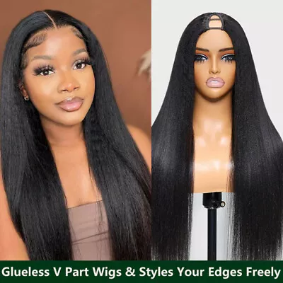 UNice Peruvian Yaki Straight V Part Human Hair Wigs Upgrade U Part Wig Glueless • $83.21