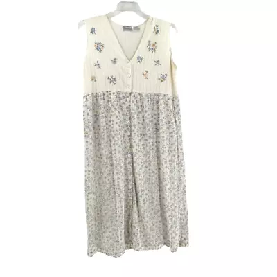 90's Shenanigans Maxi Dress Women's Large Embroidered Floral Design Pockets Y2K • £24.12