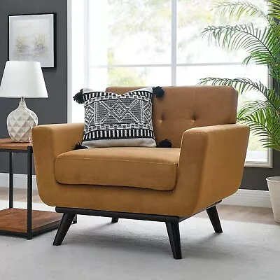 Modway Engage Mid-Century Modern Performance Velvet Armchair In Cognac • $648.41