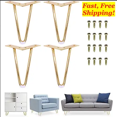 Gold 7 Inch Hairpin Legs Heavy Duty Mid-Century Modern Set Of 4 WooZooy • $28.88