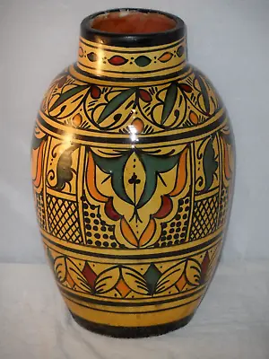 £24.99 • Buy Moroccan Safi Pottery Vase Warm Earthtones Yellow Red Green Orange & Black 27cms