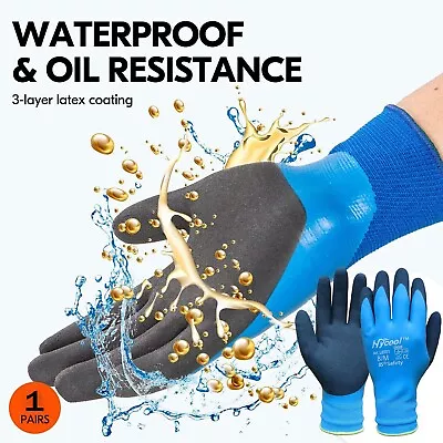 Waterproof Work Gloves Blue Fully Latex Coated Mens Builders Construction Garden • £2.99