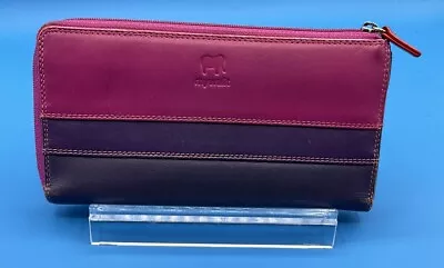 A Sleek Beautiful Mywalit Multicolored Purple Zip Leather Wallet • $40