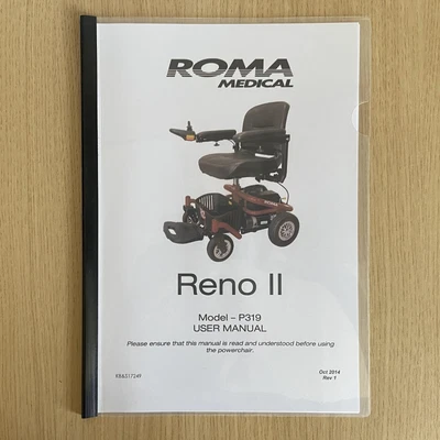 £9.35 • Buy Manual + Extra Info For The Reno II  Powerchair - Shoprider Roma P319 Wheelchair