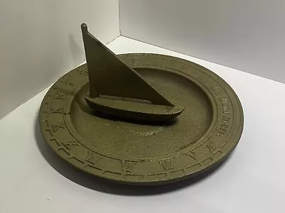 Vintage Sailboat Sundial Birdbath Sun Dial Cast Metal Bird Bath Tempus Fugit • $72