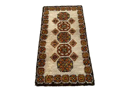 Vintage Swedish Mid Century Rya Rug Scandinavian Wool Flokati Carpet 2x4 • $250