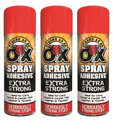 3 X 500ml Heavy Duty Spray Adhesive Glue For Carpet Tiles Craft Fabric Foam DIY • £15.95