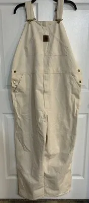 Carhartt Mens Carpenter Painter Bib Overalls Double Knee 46 X 30 Off White EC • $65.50