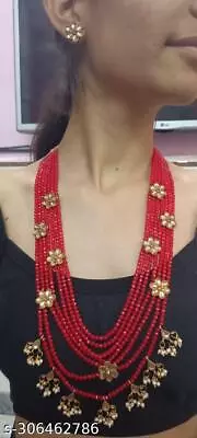 Bollywood Indian Pearl Gold Plated 7 Layer Long Necklace Party Jewelry Set • $21.22