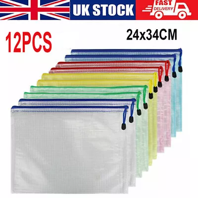 12X A4 Plastic Wallet Document Zip Lock Bags Plastic Pockets With Zipper Storage • £5.99