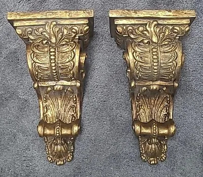 Set 2 GILT Gold CARVED BRACKET Wall SHELF CORBEL Rococo Baroque Vintage • $44.50