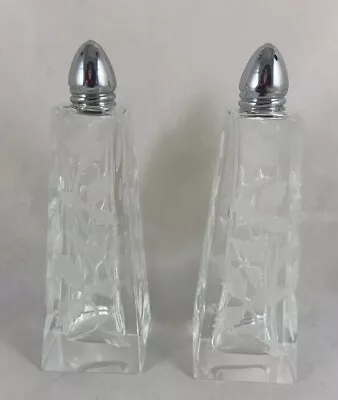 2 Vintage Salt & Pepper Shakers  Cut Glass Crystal I. W. Rice 5.5 In. Tall CHIPS • $14.95